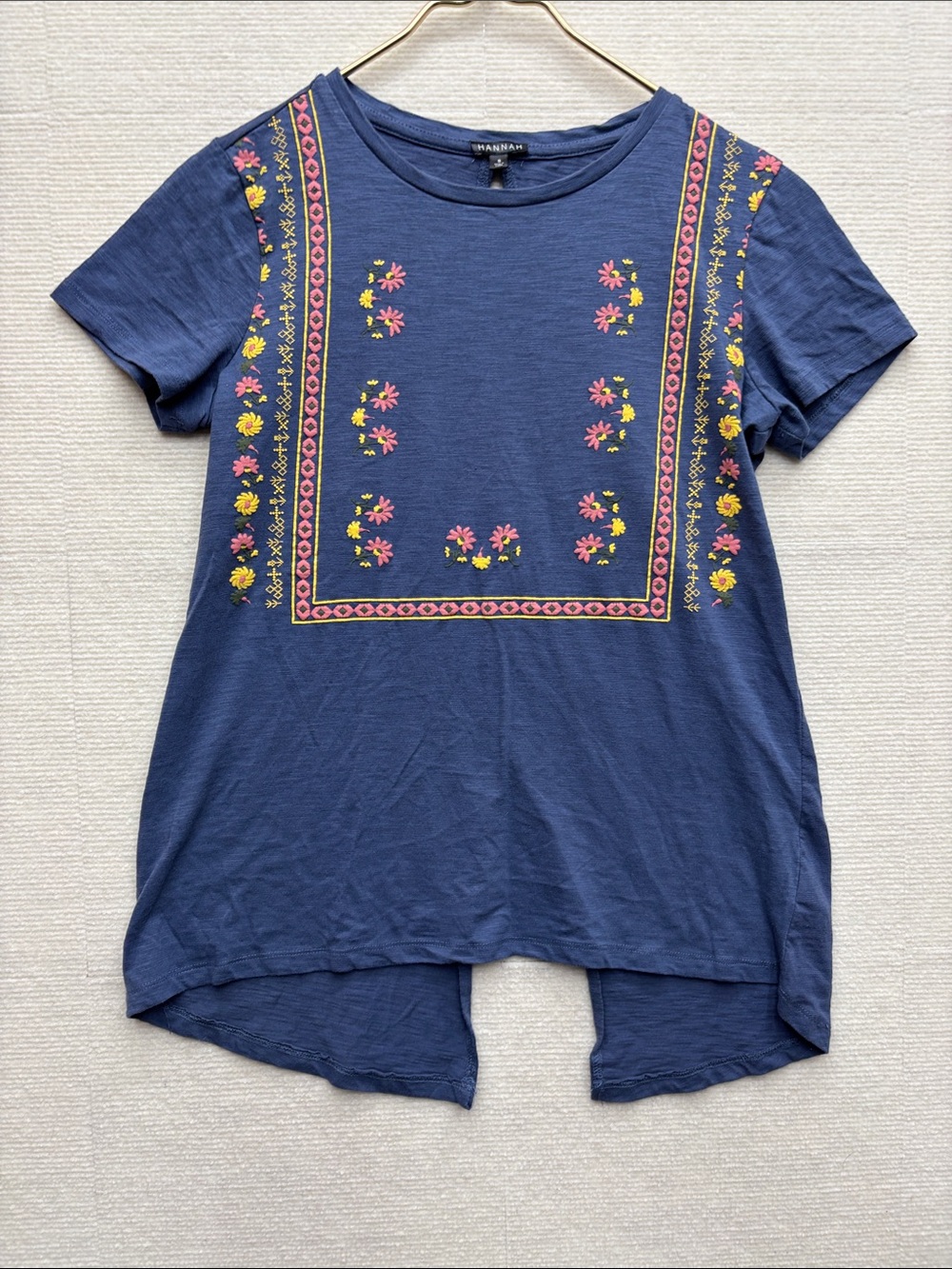 Hannah Blue Embroidered Short-Sleeve Women's Top s